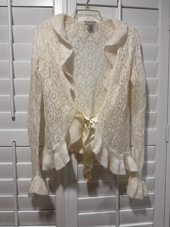New Era Couture Sweaters - Next Era Couture Cream Lace Knit Cardigan Ruffle Bell Sleeve Tie Front Boho  Y2K